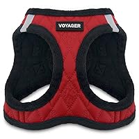 Voyager Step-In Plush Dog Harness – Soft Plush, Step In Vest Harness for Small and Medium Dogs by Best Pet Supplies - Harness (Red Faux Leather), M (Chest: 16 - 18