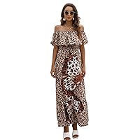 Chic Exclusive Women Maxi Dress Floral Printed Off The Shoulder Ruffle Summer Bohemia Dress