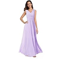 V Neck Chiffon Bridesmaid Dresses A Line Long Elegant Wedding Evening Party Dresses for Women Lavender