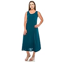 Jostar Women's Tank Long Dress – Plus Size Sleeveless Scoop Neck Casual Swing Flowy Solid T Shirt One Piece