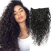 Deep Curly Clip In Human Hair Extensions for Women 8Pcs 20Clips 120g 8A Virgin Remy Brazilian Wavy Curly Hair Natural Color 16 Inches