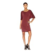 Womens Purple Dolman Sleeve Jewel Neck Knee Length Dress Size: 2XS