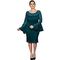 Women's Lace Mother of The Bride Dresses Long Sleeve Wedding Guest Dress