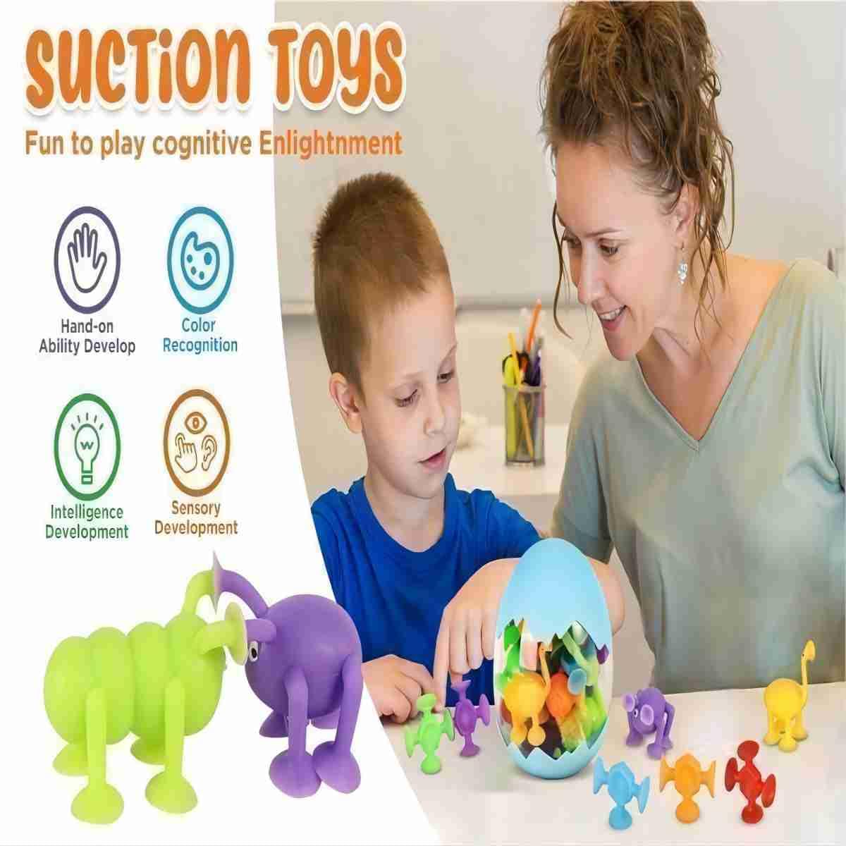 Suction Cup Toys 27 PCS Silicone Suction Bath Toys Travel Toys Window Toy for Kids Ages 3-8 Boys Girls Sensory Toys with Dinosaur Eggshell Storage