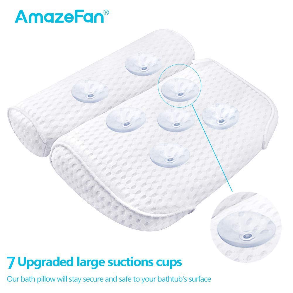 AmazeFan Bath Pillow, Bathtub Spa Pillow with 4D Air Mesh Technology and 7 Suction Cups, Helps Support Head, Back, Shoulder and Neck, Fits All Bathtub, Hot Tub and Home Spa [US. Patent Design]