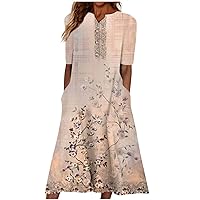 Summer Dresses for Women 2024 Plus Size Short Sleeve Button Down Boho Midi Sun Dress House Dress with Pockets