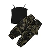 iiniim Infant Baby Girls Sleeveless Spaghetti Straps Top with Camouflage Pants Clothing for Summer Crawl Clothes