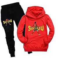 Unisex Child Hoodies Suit with Kangaroo Pocket Cristiano Ronaldo Pullover Sweatshirt-Novelty Hoody and Long Pants Set