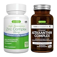 Astaxanthin Complex + Zinc Complex Vegan Bundle, Antioxidant Support for Skin, Hair & Nails, by Igennus