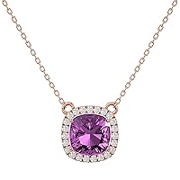 VVS Gems 18k Gold Classic Cushion Cut 3.5 Carats Created Gemstone Solitaire With VVS Certified 0.23 ct Natural Genuine Diamond Pendant Necklace for Women, Birthstone Jewelry