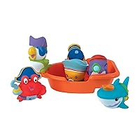 Nuby Pirate Pals Bath Toy Set, Squirter Friends & Schooner for Interactive Bath Time Fun! Engaging Sensory Play for Kids, BPA-Free, 18+ Months