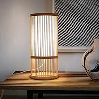 Japanese-Style Bamboo Table Luminaire Bedside Desktop Lamp Handmade Table Light for Bedroom Desk Living Room Study Room Office Dorm