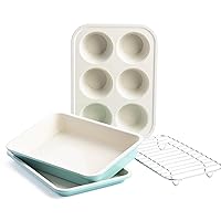 GreenLife Bakeware Healthy Ceramic Nonstick, 4 Piece Toaster Oven Baking Set with Cookie Sheet Muffin and Cake Pan, PFAS-Free, Turquoise