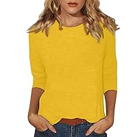 Womens Workout Tops, Peplum Tops for Women Womens Athletic Tops 3/4 Sleeve Tshirt Womens Daily O Neck Dressy Tops Casual Fashion Printed Shirt Comfy Ladies 2024 Blouse Black Shirt (Yellow,3X-Large)