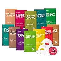 Sheet mask by Glam Up Facial Sheet Mask BTS 12 Combo (Pack of 12) - Face Masks Skincare, Hydrating Face Masks, Moisturizing, Brightening and Soothing, Beauty Mask For All Skin Type