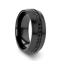 Talon | Titanium Ring | Comfort Fit | Wedding Band Ring Black Titanium Ring with Genuine Black Sapphires - 8mm Wide