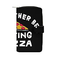 I'd Rather Be Eating Pizza Funny RFID Blocking Wallet Slim Clutch Organizer Purse with Credit Card Slots for Men and Women