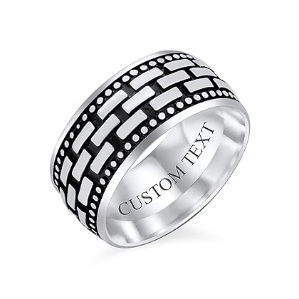 Bling Jewelry Personalized Wide Unisex Heavy Braided Wheat Weave Woven Wire Twisted Rope Cable Wedding Band Ring For Men's Women Beveled Edge Oxidized .925 Sterling Silver 8MM Customizable