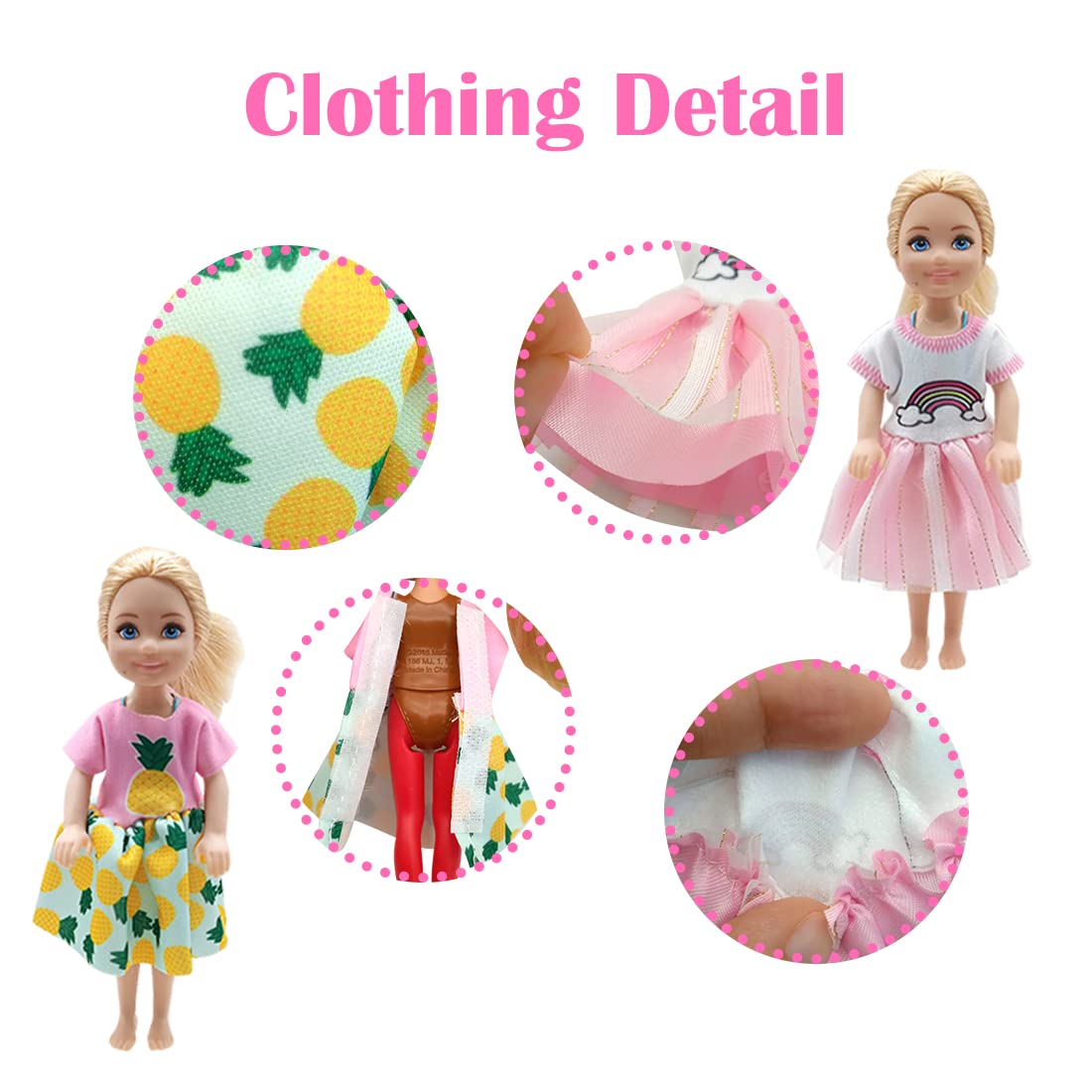 20 Pcs Doll Clothes and Accessories, 10X Clothes, 10X Mini Hangers, for Chelsea Dolls, for Girls Granddaughter Ages 6-12 Gifts