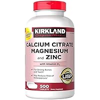 Kirkland Signature Calcium Citrate Magnesium and Zinc with Vitamin D3, 500 Tablets