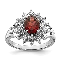 925 Sterling Silver Polished Open back Rhodium Garnet and Diamond Ring Measures 2mm Wide Jewelry for Women - Ring Size Options: 6 7 8