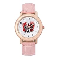 Firefighters Fireman Canada Flag Women's Watches Classic Quartz Watch with Leather Strap Easy to Read Wrist Watch