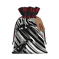 MyPiky Black And White Checkered Stripes Print Drawstring Christmas Gift Bags Gift Wrap Bags Candy Storage Bag Reusable 4.7x6.9 Inch Party