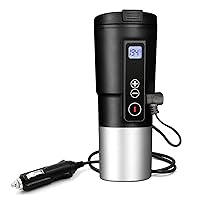 Smart Temperature Control Travel Coffee Mug EAST MOUNT Electric Heated Travel Mug 12V Stainless Steel Tumbler Smart Heating Car Cup Keep Milk Warm LCD Display Easily Washing Safe for use (Black)