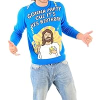 Gonna Party Cuz It's His Birthday Jesus Adult Blue Ugly Christmas Sweater