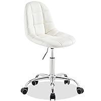 VECELO Soft Desk Chair, Stylish Casual Vanity Seat, Armless with Comfy Lumbar Support, PU Leather Hight Adjustable, 360° Rolling Swivel for Study, Work, Makeup, Weight up to 330 Lbs,Pearl White
