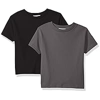 Unisex Baby Boy Everyday Short Sleeve Toddler T-Shirts Crew 2-Pack, Black/Charcoal, 3T