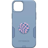 Bundle: OtterBox iPhone 15 Plus and iPhone 14 Plus Commuter Series Case - (CRISP DENIM) + PopSockets PopGrip - (WAVY CHECKER), slim & tough, pocket-friendly, with port protection, PopGrip included