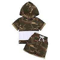 New Baby Must Haves Summer Toddler Boys Short Sleeve Camouflage Hooded Tops Shorts Two Piece (Camouflage, 18-24 Months)