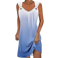 Todays Deals of The Day Women's Sleeveless Tank Dress Fashion Cami Sundress Loose Summer Short Tshirt Dresses Gradient Casual Sun Dresses Cotton Tshirt Women Blue