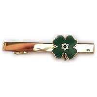 Lucky Jewish Four Leaf Clover Irish Israel Star of David Tie Bar Clip