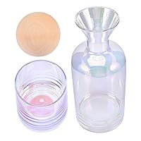 BESTOYARD 1 Set Cold Water Bottle Set Shot Glass with Lid Teapot Glass Nordic Kettle Beverage Pitcher Carafe with Cup Bedside Water Carafe Glass Pitcher With Cover Wood Tie Pot