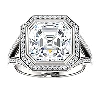 Nitya Jewels 3.90 CT Asscher Moissanite Engagement Rings 10K 14K 18K Solid Gold Moissanite Diamond Ring 925 Sterling Silver Solitaire Engagement Ring Wedding Ring Women
