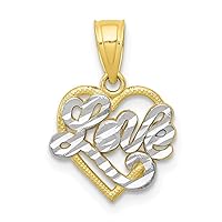 10k Yellow Gold Polished and Rhodium Love Heart Charm Pendant Necklace Measures 12x22mm Wide Jewelry Gifts for Women