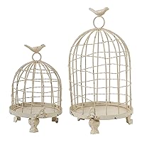 A&B Home Set of 2 Indoor Outdoor Stella Decorative Iron Birdcages w/Bird Finial, 13.5 Inch Tall, Cream