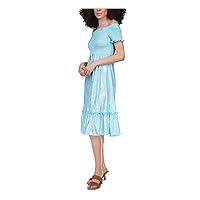 MICHAEL Michael Kors Women’s Petite Foil-Print Smocked Midi Dress in Turquoise