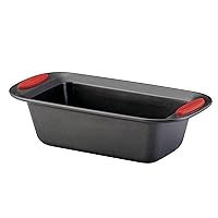 Rachael Ray 47962 Yum-o! Bakeware Oven Lovin' Nonstick Loaf Pan, 9-Inch by 5-Inch Steel Pan, Gray with Red Handles