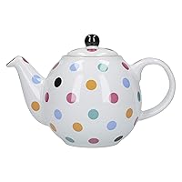 Globe Polka Dot Teapot with Strainer, 2 Cup (500 ml), White/Multi Spot