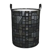 Mosaic Black Shadow Print Laundry Hamper Waterproof Laundry Basket Protable Storage Bin With Handles Dirty Clothes Organizer Circular Storage Bag For Bathroom Bedroom Car
