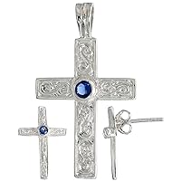 Sterling Silver Brilliant Cut CZ Latin Cross Stud Earrings and Pendant Set Assorted colors for women Swirl-design