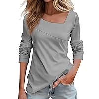 XHRBSI Womens Fall Blouses for Women Long Sleeve Square Neck T Shirts Slim Fitted Elegant Fall Casual 2023 Trendy Tee Tops