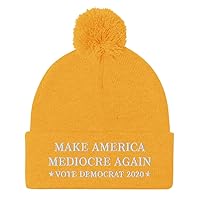Make America Mediocre Again Vote Democrat 2020 Hat (Embroidered Pom-Pom Beanie) MAGA Parody