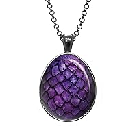 Purple Dragon Egg Necklace, Egg Shaped Pendant, Image Under Glass Jewelry