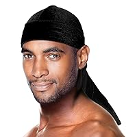 Durag - Velvet Long Tail 360/540/720 Wave - Premium Soft Quality Fabric, Coconut Oil Treated Stretchable Headwraps, Headtie, Headwear for Men and Women (Black - 1 Pack)