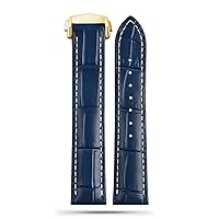 for Omega Seamaster 300 150 Speedmaster 007 AT150 Brown Watchband Bracelet Deployant Clasp 19mm 20mm 21mm Italian Leather Strap (Color : A Blue-Gold, Size : 19mm)