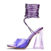 Cape Robbin Swag Women's Lace-up Heels for Women Sexy - Women Heels with Square Open Toe - Tie Up Clear Heels Heeled Sandals - Strappy Prom Shoes for Women